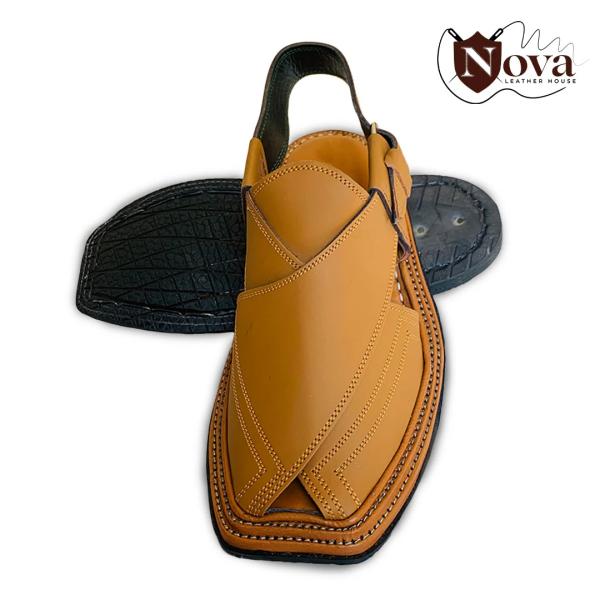 Triple Gear Captaan Gold color Handmade Peshwari Chappal