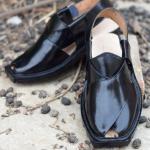 Plain Black Norozi Chappal Traditional Peshawari Design,