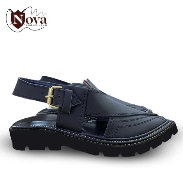 Special Vibram Charsadda Handmade Peshwari Black Chappal
